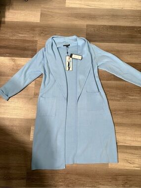 Max Sport Light Blue Open Front Long Cardigan